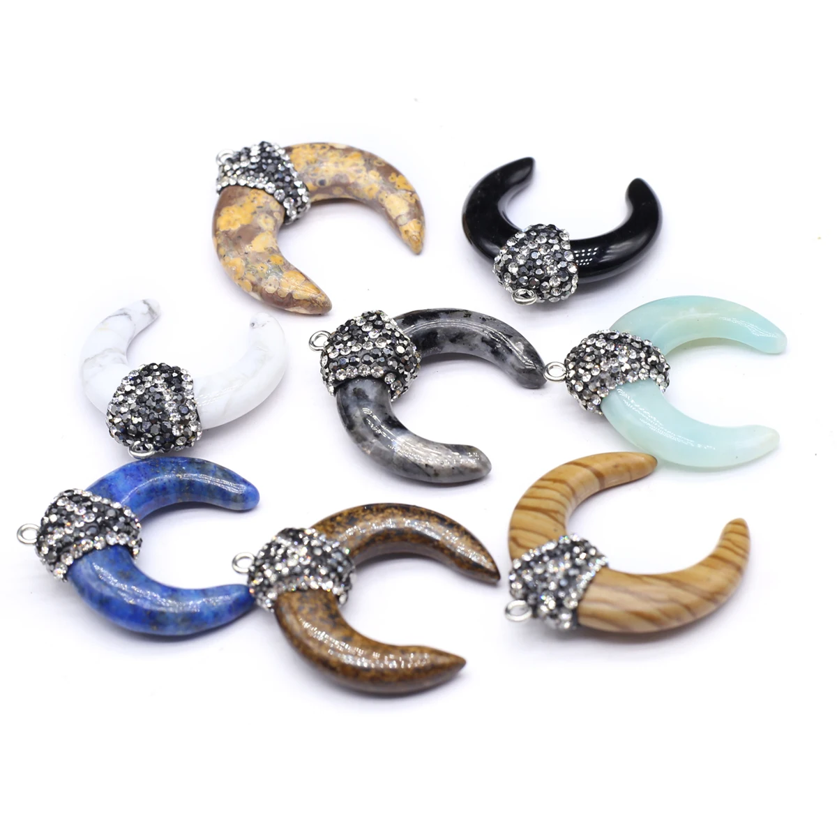 5PCS Natural Semiprecious Stone Random Color Crescent Pendant 33x35mm Jewelry Making DIY Necklace Earrings Accessories Gift