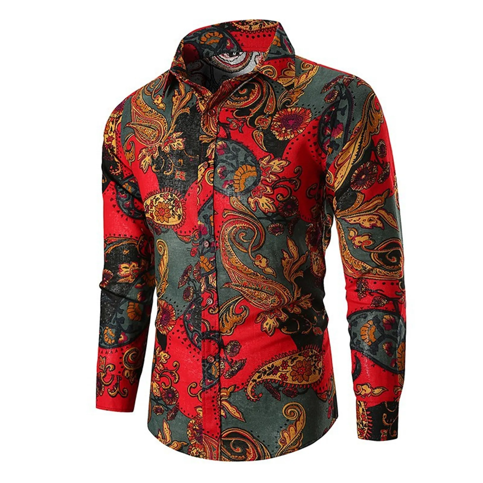 

Vintage Fashion Dress Shirts Male 2023 Ethnic Floral Print Casual Shirts Spring Men'S Long Sleeve Slim Fit Blosue Chemise Homme