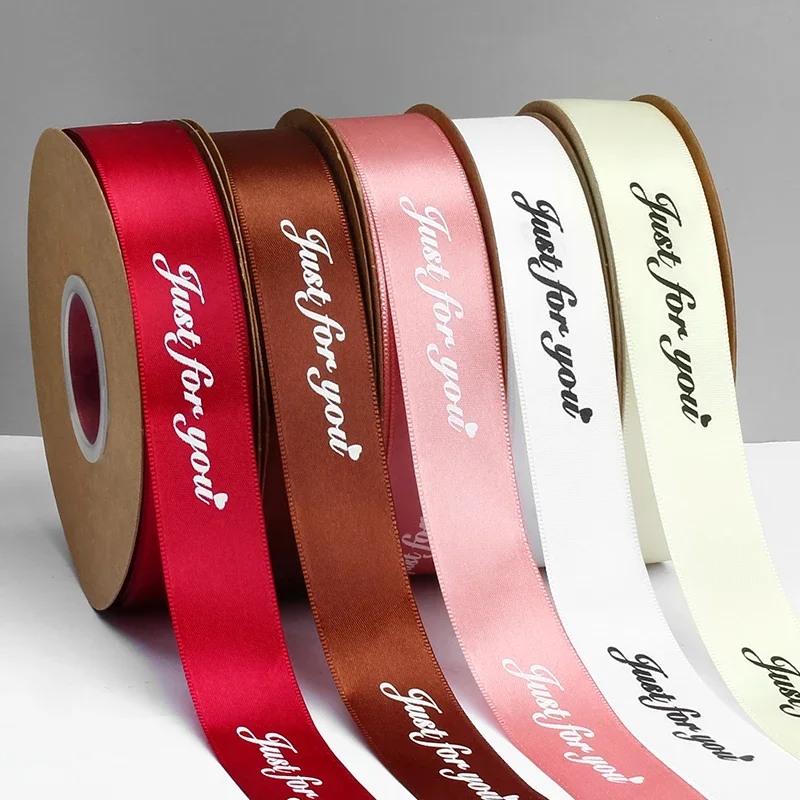 2.5cm 49yards Encrypted Flower Packaging Ribbon English Letter Printing Ribbon Gift Box Ribbon Bouquet Webbing