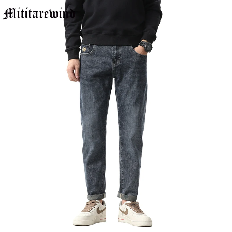 

Jeans For Men Autumn And Winter Micro Harem Straight High Street Denim Pants Hip Hop Streetwear Trousers Casula Simple Clothing