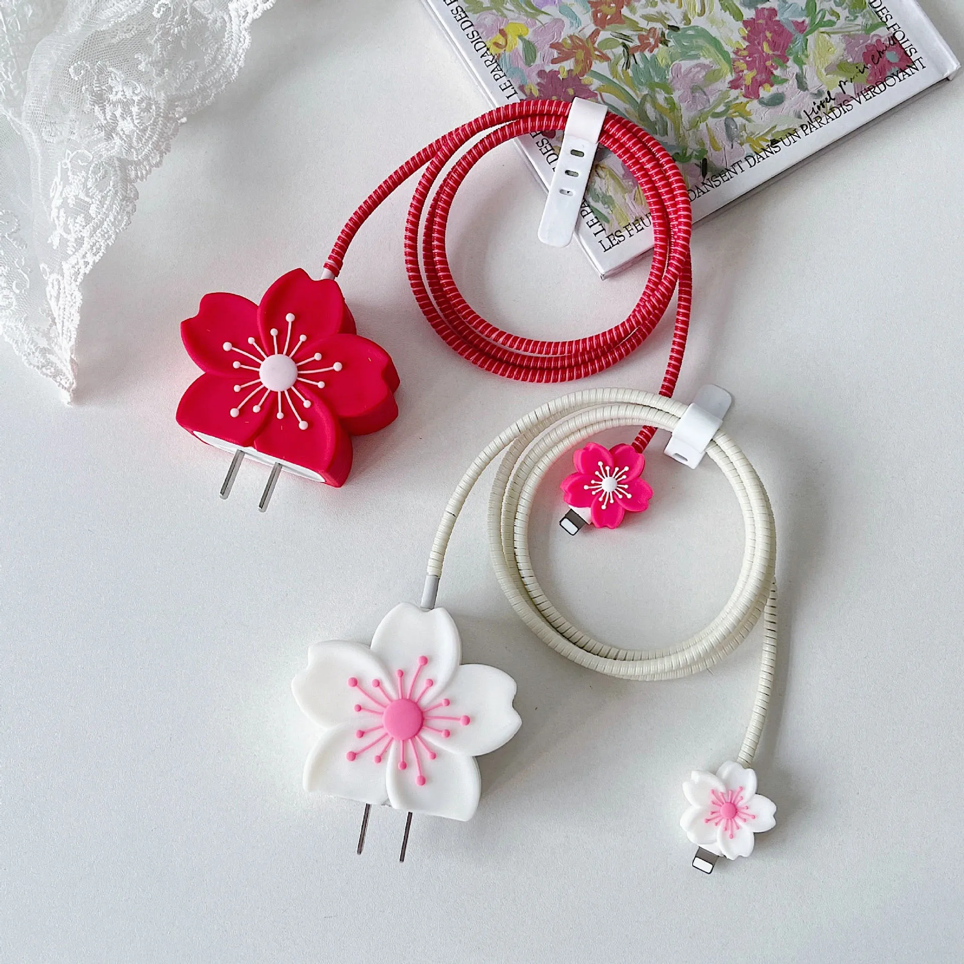Cherry Blossom Charger Protector with Cable Organizer and Protective Case