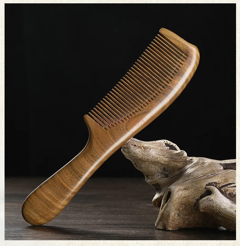 

Green sandalwood comb sandalwood hair loss genuine natural wood peach wood comb hair for men and women special long hair anti