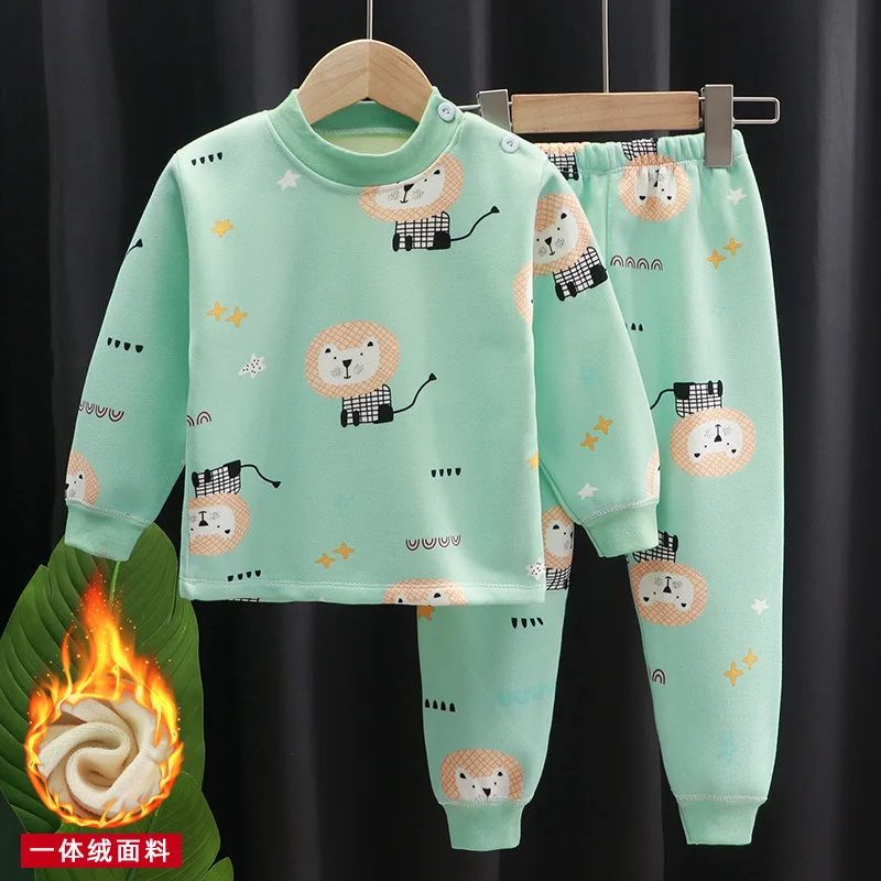Children Pyjamas Winter Kids Clothing Sets Warm Fleece Pajamas for Boys Thicken  Girls Sleepwear Baby Thermal Underwear 2