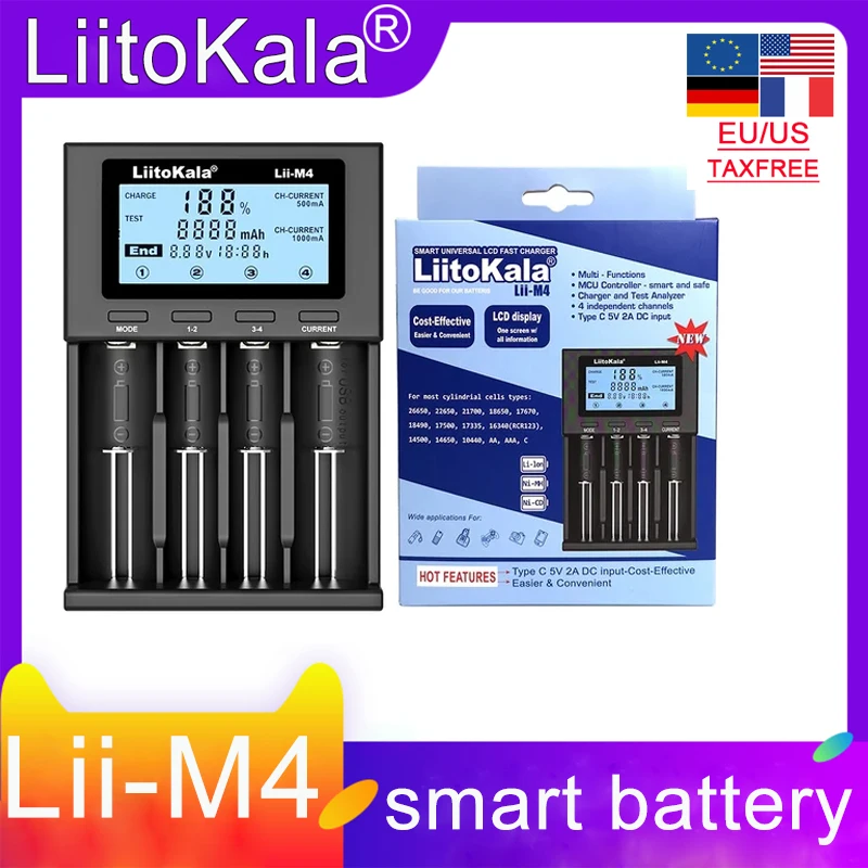 

LiitoKala Lii-M4S Lii-600 Lii-402 Lii-202 Lii-M4 Lii-100 Brand new Original18650 Battery Charger For 26650 Rechareable Battery