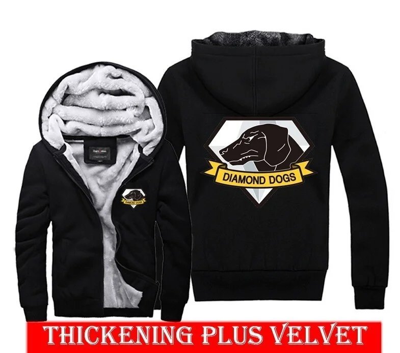 

Game Metal Gear Solid Diamond Dogs Outer Heaven Zip Up Print Super Warm Fleece Hoodie Coat Thickening Velvet Sweatshirt