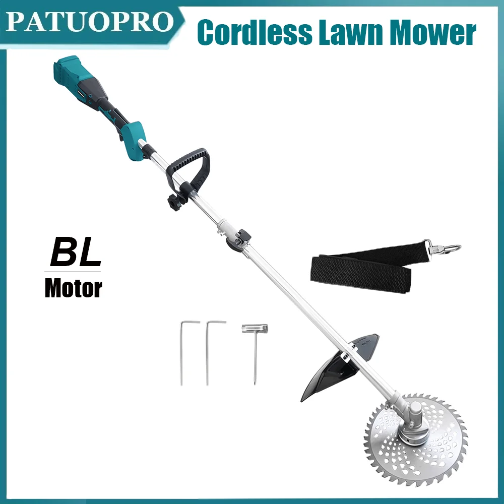 PATUOPRO cordless brushless electric lawn mower 21V 1680W adjustable length grass trimmer garden power tool for Makita 18V battery