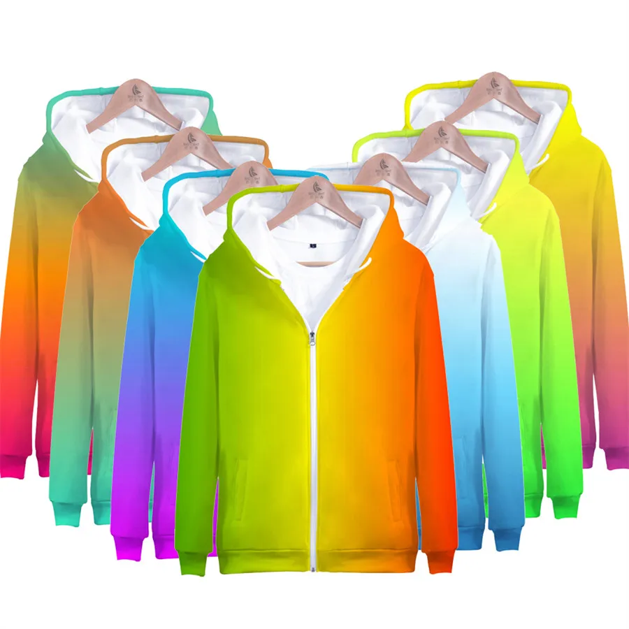 

Neon Hoodies Men/Women Zipper Sweatshirt Jackets Colourful Gradient green Hoodie Solid Color Hooded Rainbow Top Coat