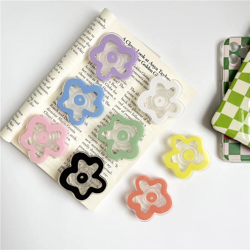 INS Solid Color Flower Glossy Foldable Socket Pocket Phone Holder for IPhone 14 13Pro Max Grip Finger Ring Stand Bracket