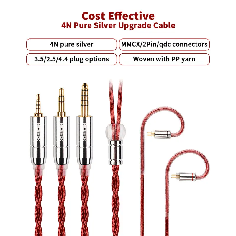 

NiceHCK RedAg 4N Earphone Coaxial Cable Pure Silver HiFi 3.5/2.5/4.4mm MMCX/QDC/0.78 2Pin for HOLA Zero KATO Aria LAN Cadenza