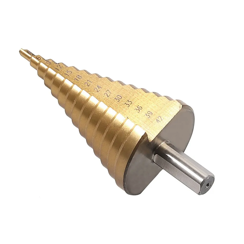 4-42mm HSS Titanium Coated Step Drill Bit Straight Groove 14 Step Drill Bits Wood Metal Hole Cutter Core Drilling Tools