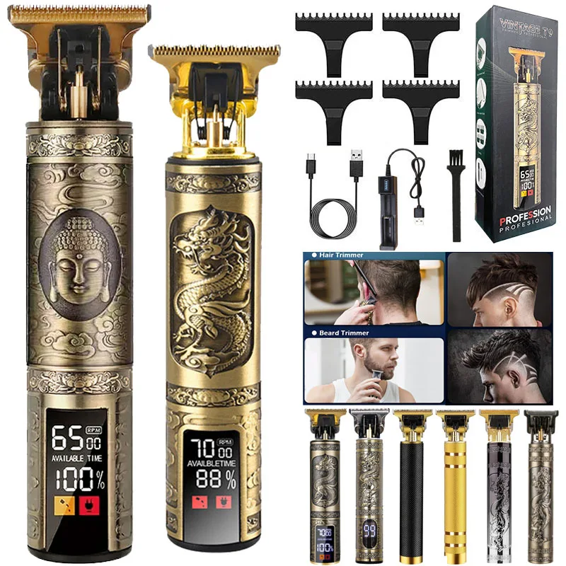 Free Shipping Digital Display Wireless Professional Mens Beard Body Barber Shop Electric Hair Cutting Shaving Finishing Machine