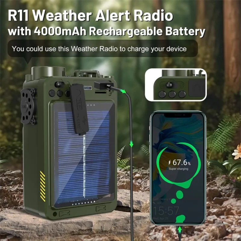 R11 Multifunction Emergency Radio BT Speaker Outdoor AM/FM/SW/WB Full-band Radio With Solar Hand Crank Dynamo TF Card USB Player