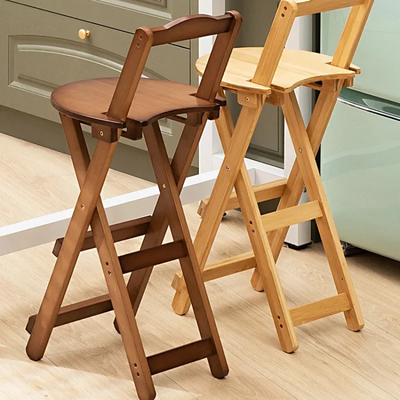 Bamboo Foldable Bar Chair Portable High Counter Stool Space Saving Backrest Nordic Coffee Shop Dining Furniture
