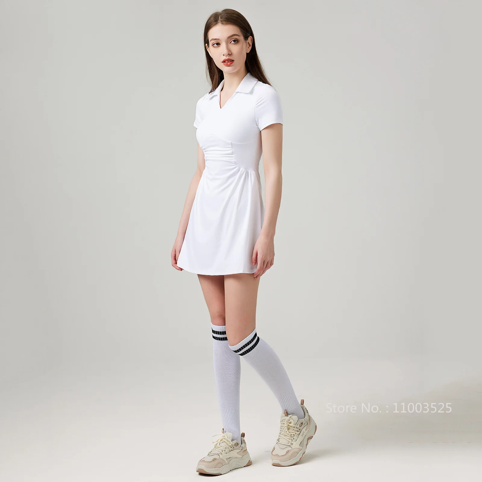 Tennis Dress for Women with Shorts V-Neck Breathable Outdoor Sports Dresses Slim Pleated Badminton Skorts Workout Gym Skirt