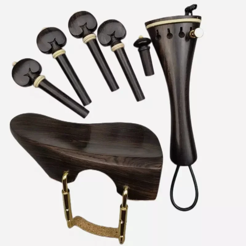 Natural Color Ebony Violin Accessory Set with Pegs, Chin Rest, Tailpiece, Endpin, Finetuner, and Bracket