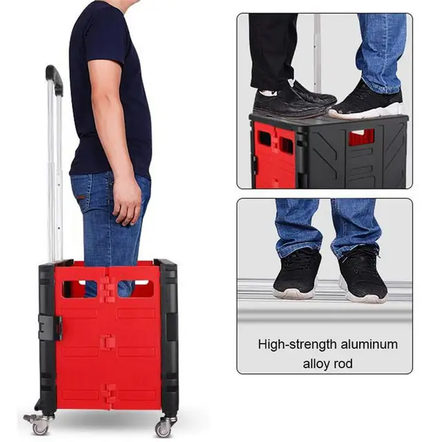 Gördülő Láda Kerekekkel Hordozható Bevásárló Nagy Teherbíró Doboz Élelmiszerbolt Kosár Táska Teleszkópos Fogantyúval - Image 3