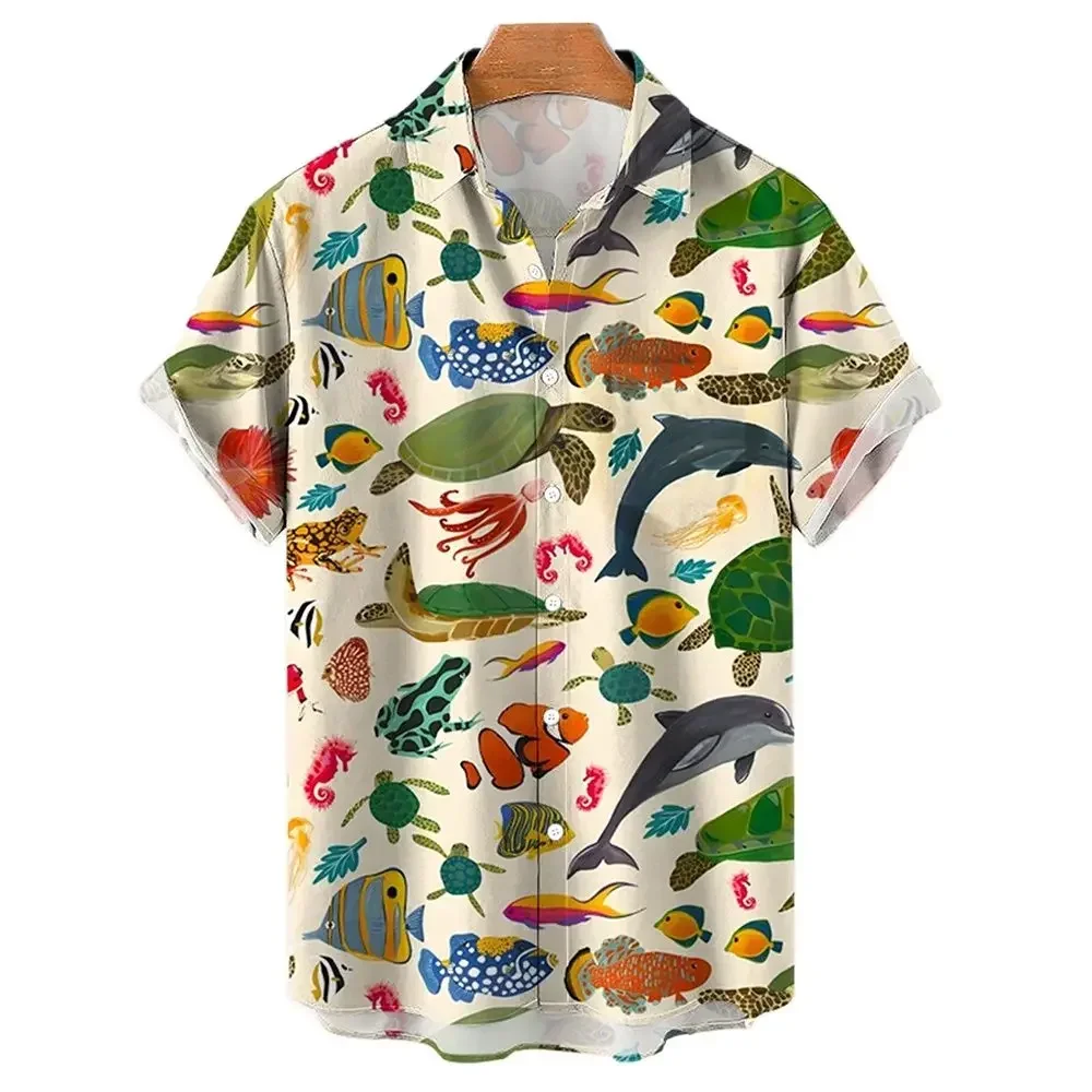 

2023 Summer Funny Hawaiian Shirts Men Clothes Street Retro Casual Short Sleeve Top Sea Marine Animals 3d Lapel Fashion Camisa