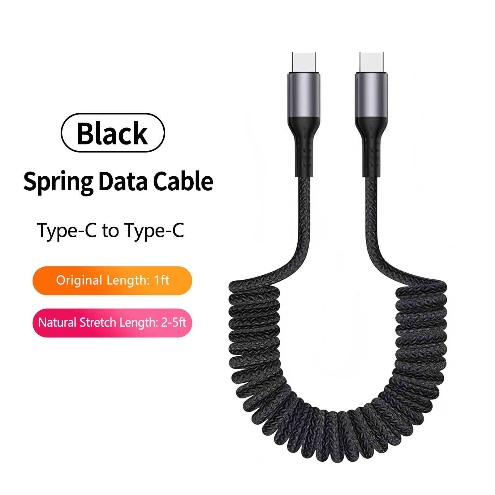 Retractable Braided Fast Charging Coiled USB-C Cable