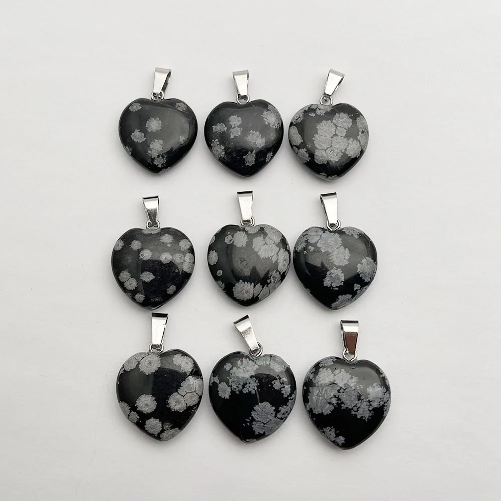 fashion good quality new heart Snowflake Obsidian natural stone Pendant necklace making Jewelry charm pendulum 12pc diy gift 2