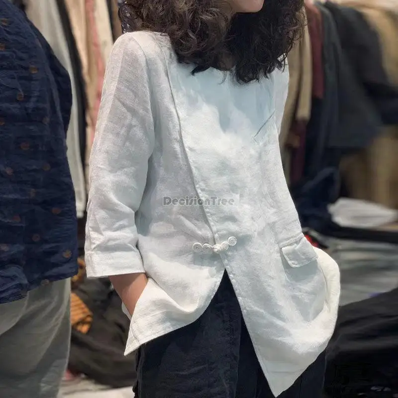 chinese shirt ethnic style cotton and linen retro casual spring and summer loose women qipao button blouse top g416