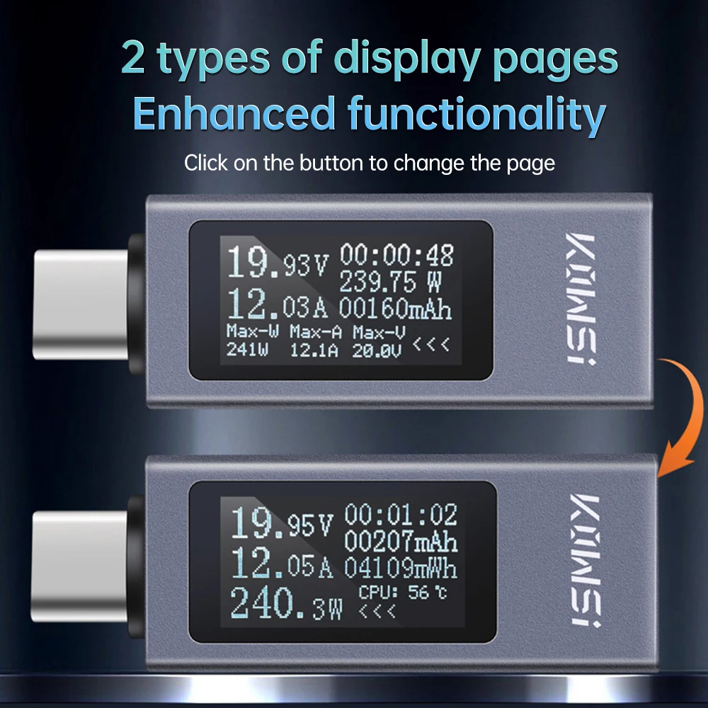 6 in 1 Type-C Tester DC OLED Digital Voltmeter Ammeter Capacity Electricity Detector Power Bank Charger Indicator With Timing