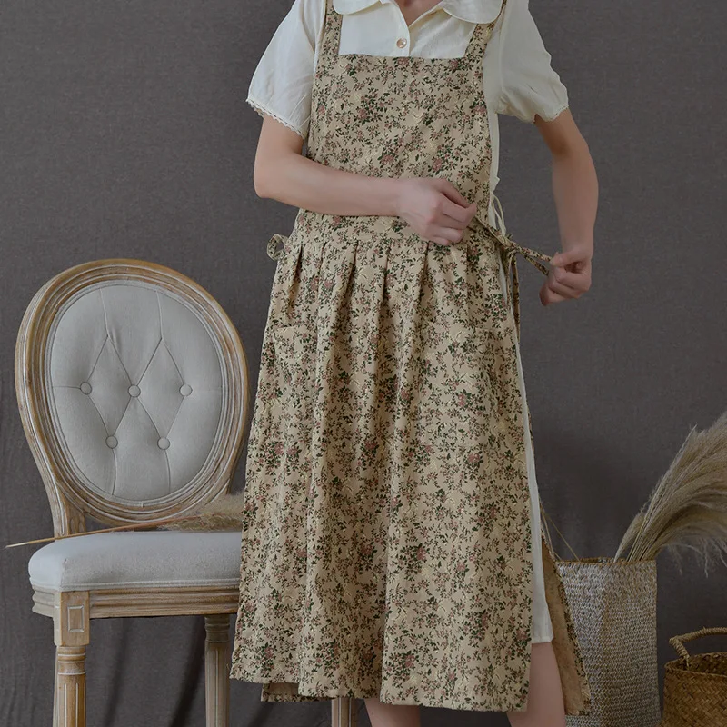 북유럽 스타일 방수 앞치마 여성 꽃 가게 면화 앞치마 소녀의 긴 Pinafore 베이킹 작업복 주방 요리 작업복