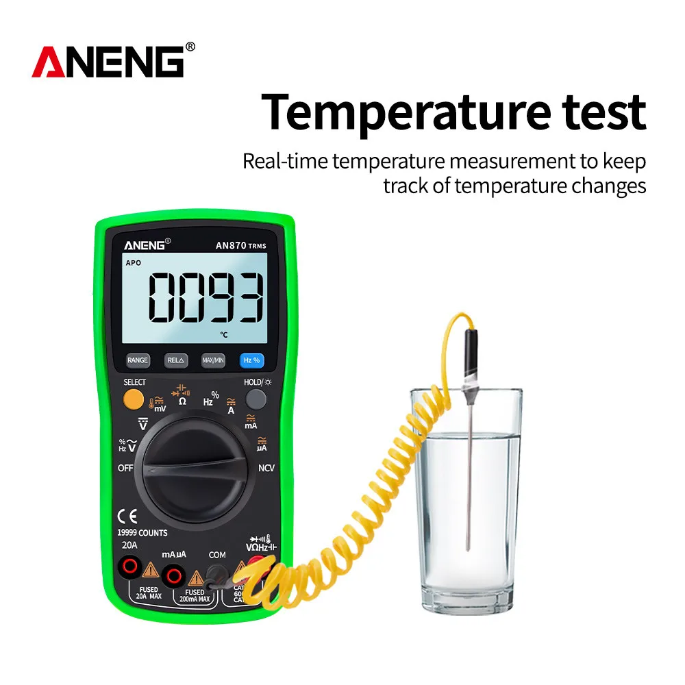 

ANENG AN870 Digital Multimeter Profesional 19999 Counts True Rms AC/DC Voltage Current NCV Transistor Accurate Auto Range Tester