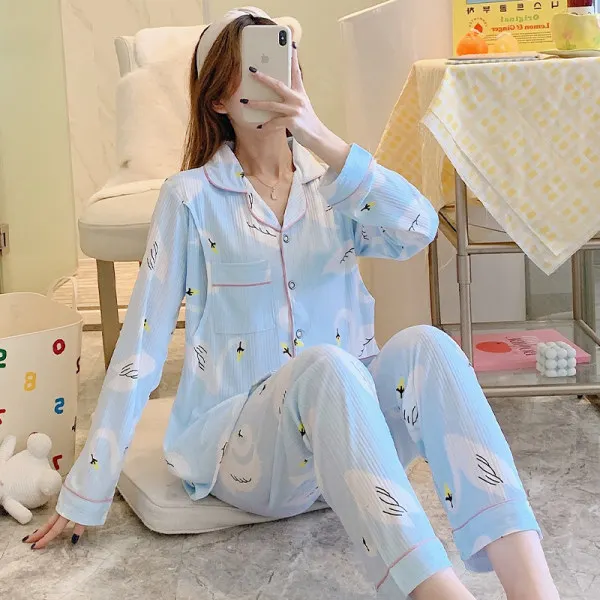 Pijama de Lactancia Invierno Ropa Premamá Embarazadas Algodón Mangas Largas  (Azul,S): : Moda