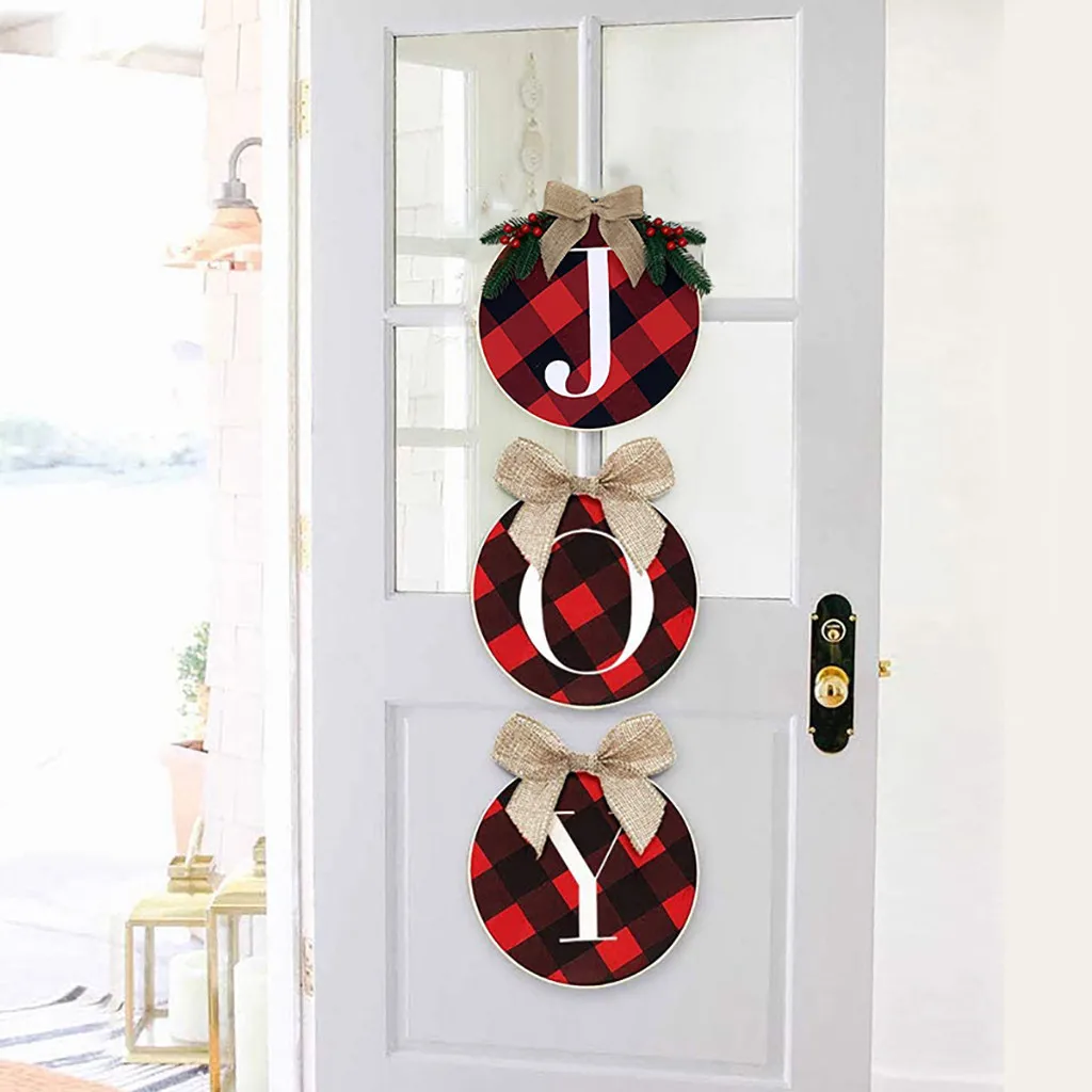 

Christmas Decorations Home Furnishing Red And Black-Grid Christmas Wreath Fall with Lights