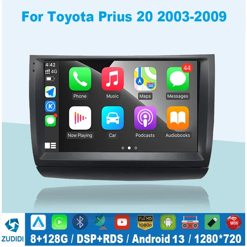 2 DIN 8G + 128G 안드로이드 13 자동차 라디오 멀티미디어 플레이어 자동 Carplay GPS 네비게이션 HD IPS DVD 없음 Toyota Prius 2002 -2009 2006