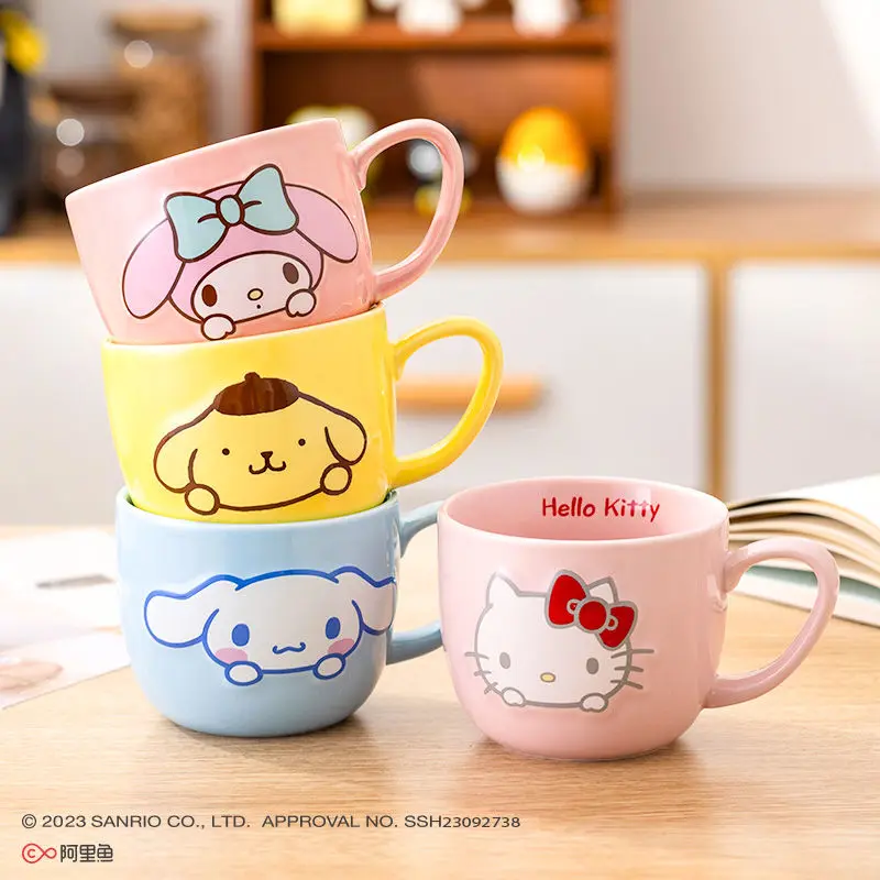 

Girly Heart Hello Kitty Kawaii Anime Sanrio Breakfast Cup Cute Cartoon Cinnamoroll My Melody Ceramic Water Cup Toys for Girls