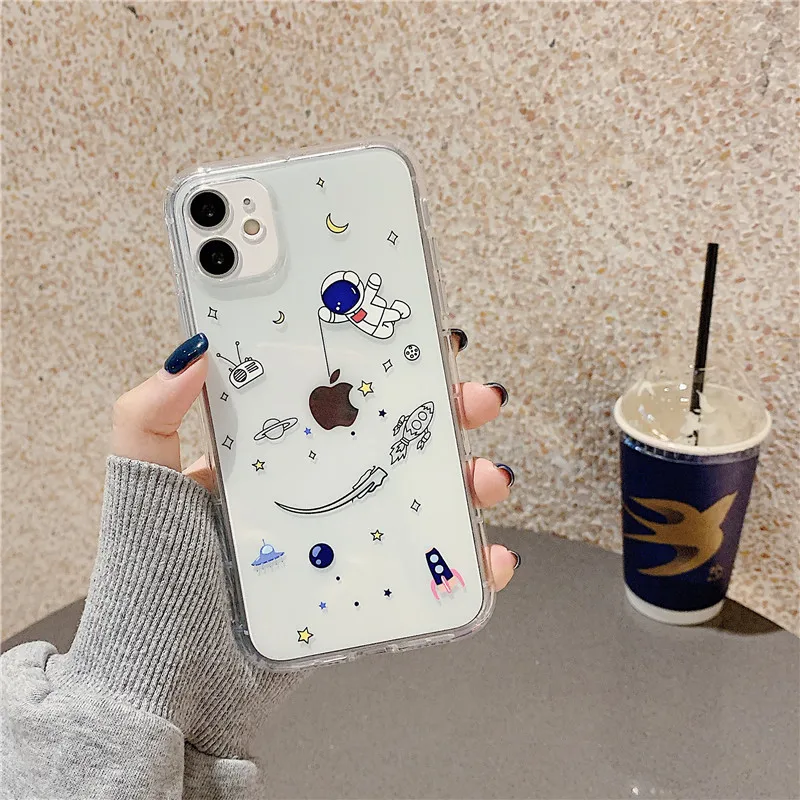 Cartoon Space Astronaut Shockproof Transparent Phone Case Cover