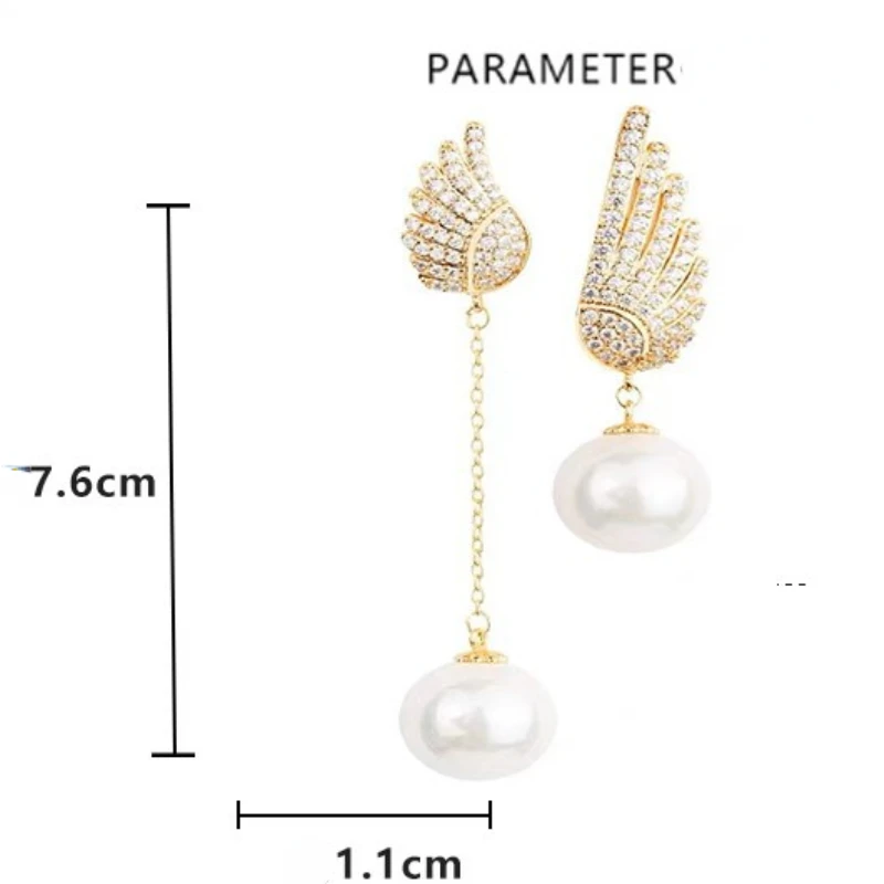 Earrings Zircon Asymmetric Wings Imitation Pearl Tassels Chain drop earrings dangle earrings pearl earrings pendant earrings