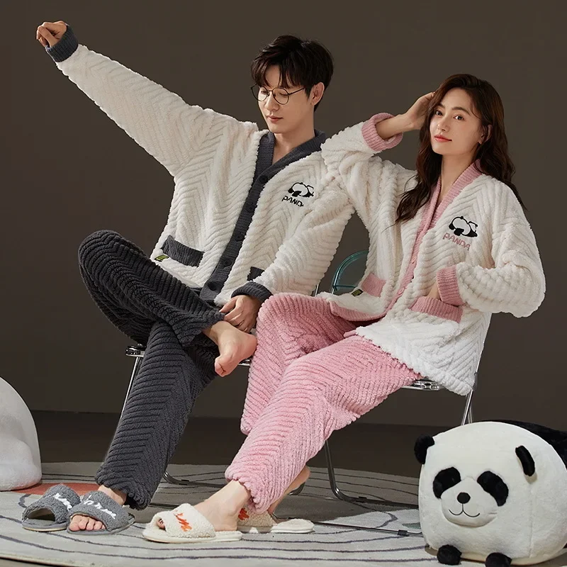 Sleepwear Men Pajamas Women Pajama Sets Couple Pajamas Autumn Winter Warm Flannel Big Size Loungewear Nightwear Kawaii Clothing
