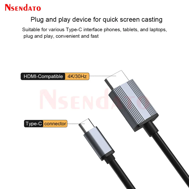 4K L17 USB Type C to HDMI-Compatible Wired Display Screen Sharing TV Dongle Stick Adapter for TV iPhone15 Phone Cable PC Monitor