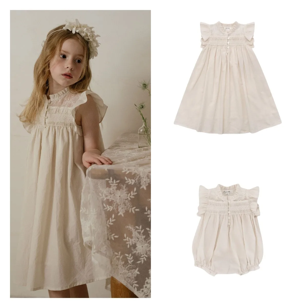 

Girl Audrey Dress Ins LOU Palace Style Embroidered Lace Dress Summer Floral Children Dress