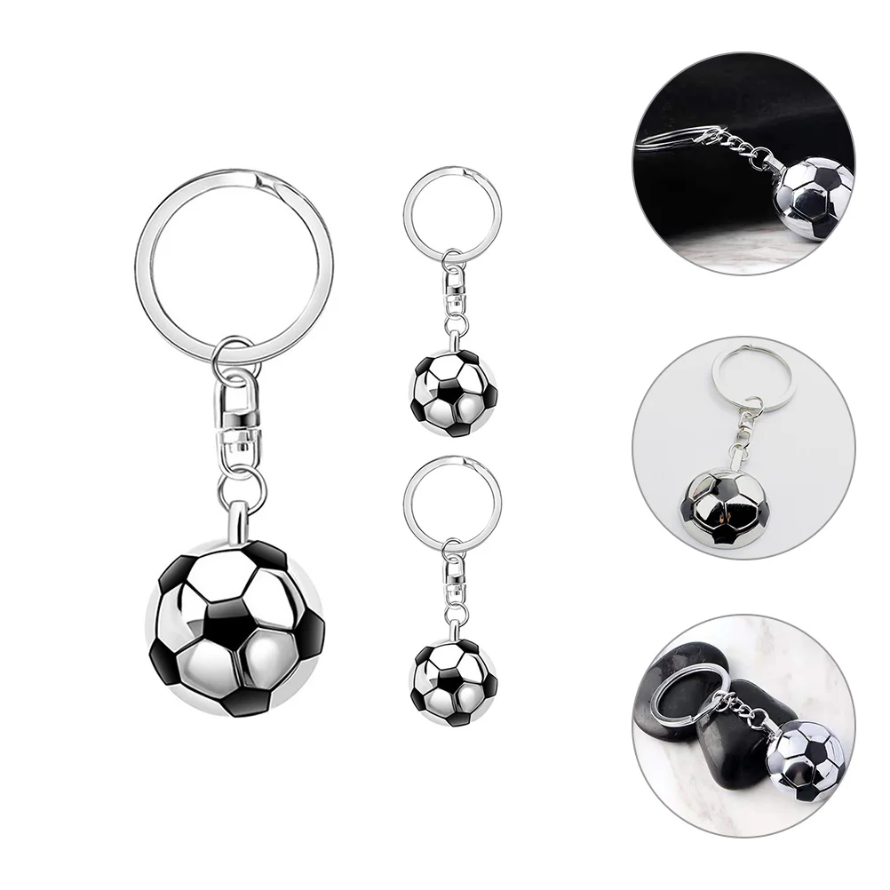 3 Pcs Football Keychain Soccer Keychains Fob Commemorate Hanging Metal Bag Supply Rings