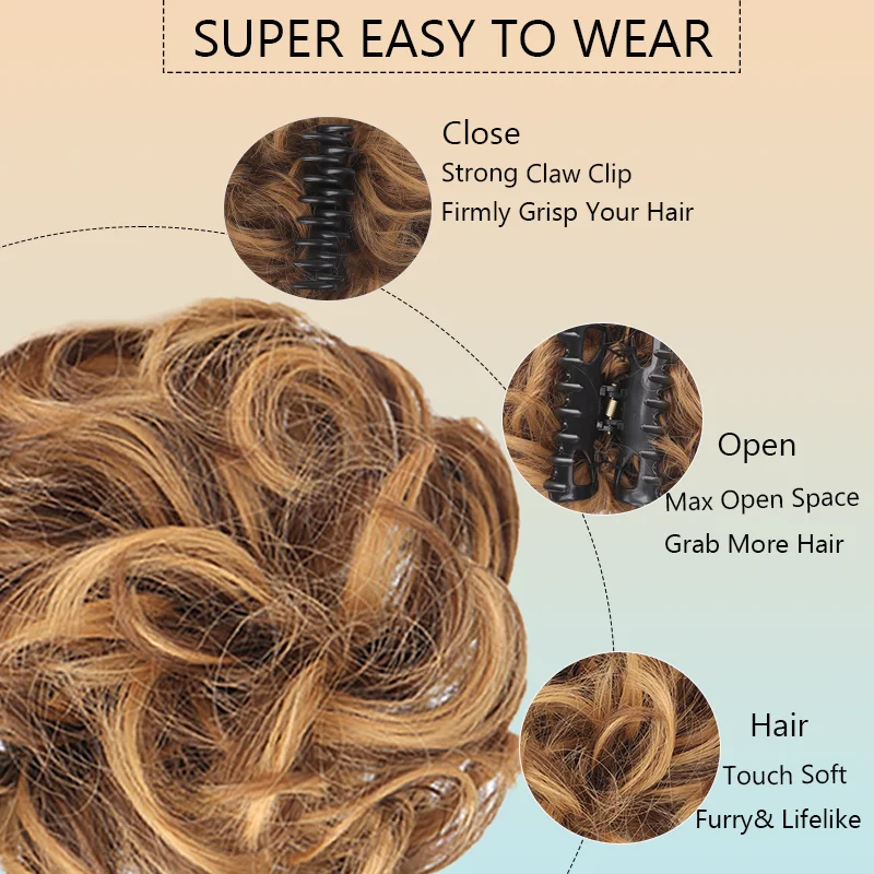 LUPU Synthetic Claw Clip Messy Bun Hair Piece Wavy Curly Hair Bun Extensions Clip In Claw Chignon Ponytail Updo For Women Girls
