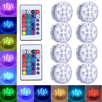 리모컨 포함 10 LED RGB 잠수 조명, 수중 작동 야간 램프, 야외 정원 파티 장식, 수영장 램프, IP68