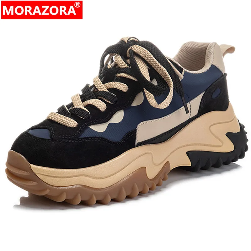 

MORAZORA 2022 New Top Quality Simple Split Leather Sneakers Women Flat Platform Shoes Mixed Colors Office Ladies Casual Shoes