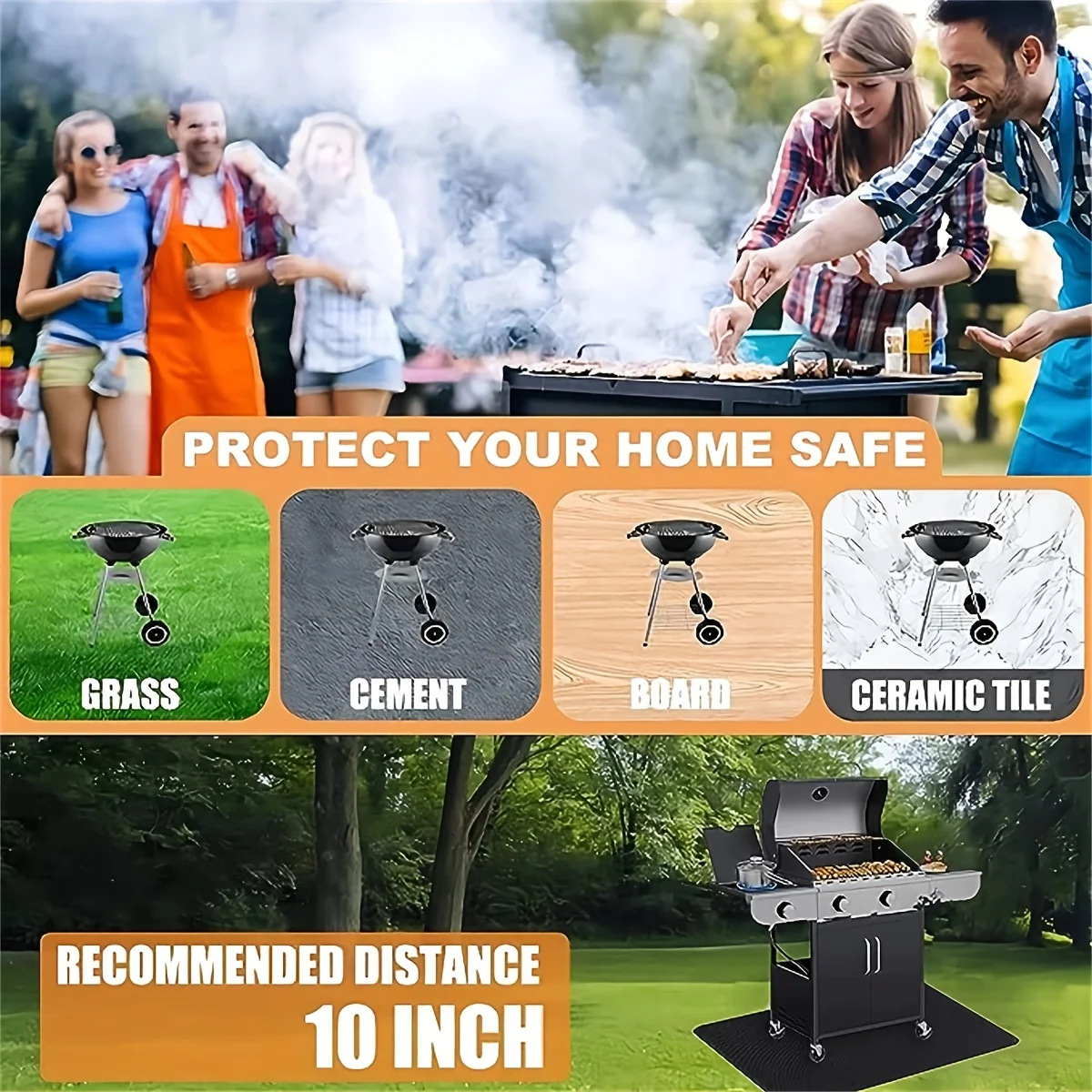 Grill Mat 1pc Fireproof & Waterproof Reusable BBQ Accessory for Deck Protection Perfect for Halloween Christmas Weddings for BBQ Grill Mat