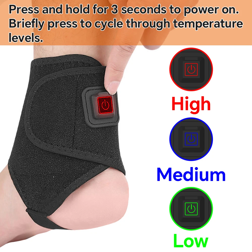 Electric Ankle Heating Pad with 3 Heat Levels, USB Powered Heated Wrap for Ankles and Feet Pressure Relief, Men & Women All Use