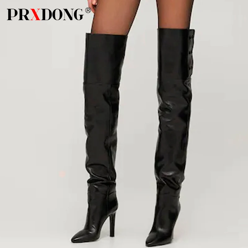 

Women's Shoes 2024 New Fashion Qulaity Leather Autumn WInter Warm Over The Knee Boots High Heels Black Brown Zipper Dress Party