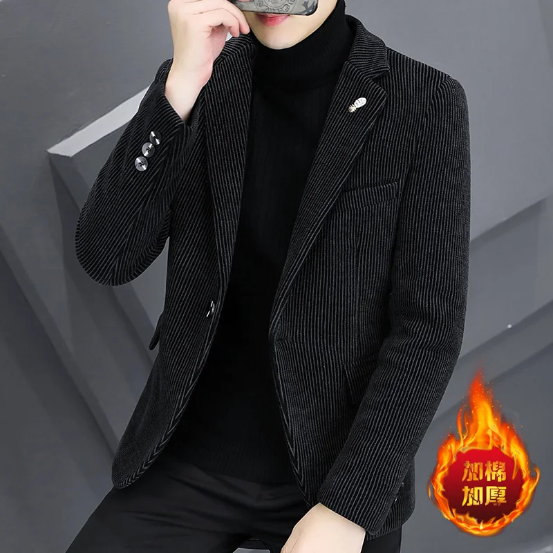 ARC Blazer Autumn/Winter Golden Sable Velvet and Cotton Thickened Thermal Small Suit Fashion Business Men's Slim Blazer 4