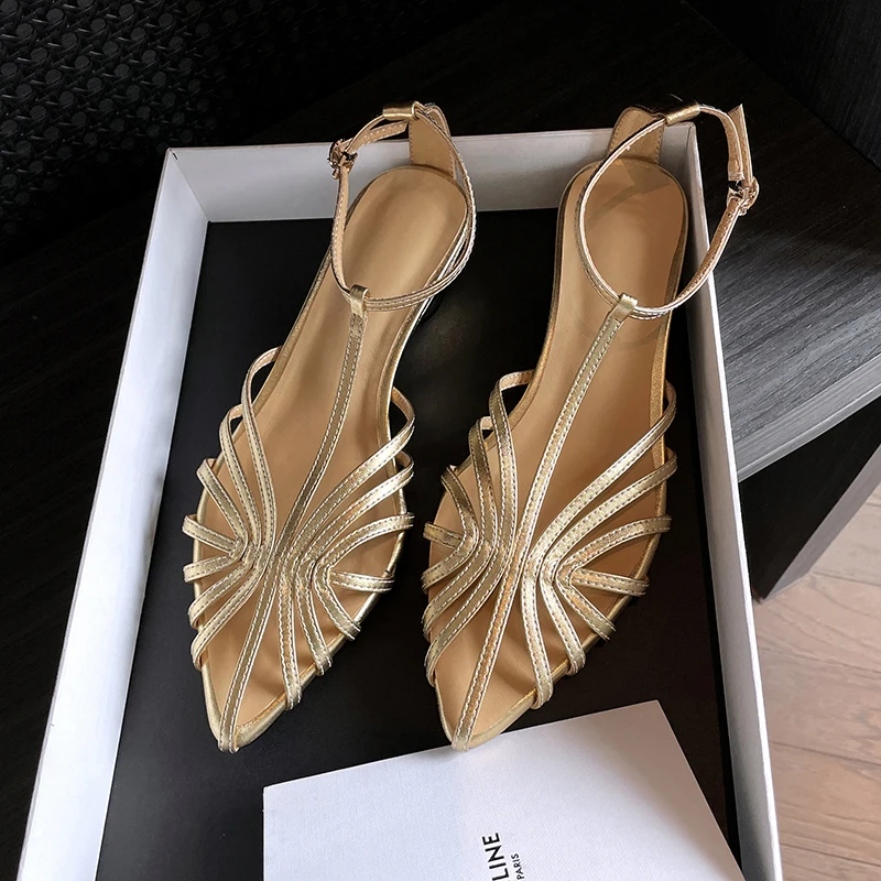 

Simple Sandals Women Shoes Narrow Band Sexy Sandals Strange Heels Pointed Toe Ladies Concise Footwear Summer Gold Silver Shoes