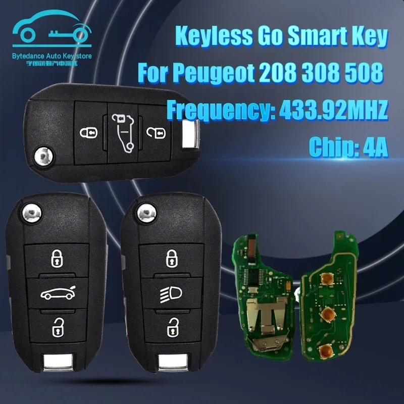 

Smart Car Remote Key For Peugeot 208 2008 308 508 HUF8435 Citroen C3 C4 C5 4A AES Chip 433.92FSK Replacement Flip Smart Control