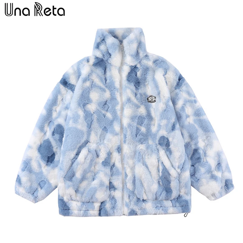 

Una Reta Tie Dye Lambs Wool Men's Parkas Streetwear Autumn Winter Men Clothing Hip Hop Parka Harajuku Unisex Jacket Coat