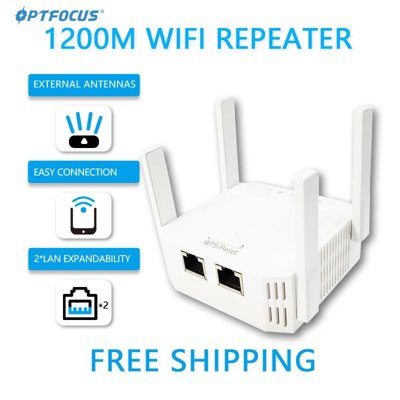 

OPTFOCUS 2.4G 5G WiFi Repeater 2 LAN 300 1200Mbps For Router Repetidor 4 Antennas Wi fi Amplificador Wireless Range Extender