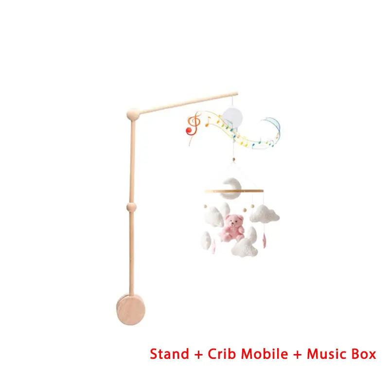 Wooden Crib Mobile Baby Bed Bell Rattle Toy Soft Felt Cartoon Bear Mobile bracket Newborn Music Box Bed Bell Hanging Bracket Toy - Image 23