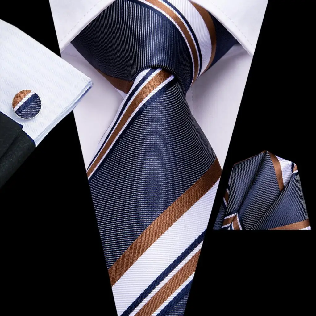 Grau Weiß Gestreiften 2023 Neue Elegante Männer Krawatte Hanky Manschettenknopf Seide Krawatte Für Männer Hochzeit Party Business Fashion Marke Hallo-krawatte – Detail 6
